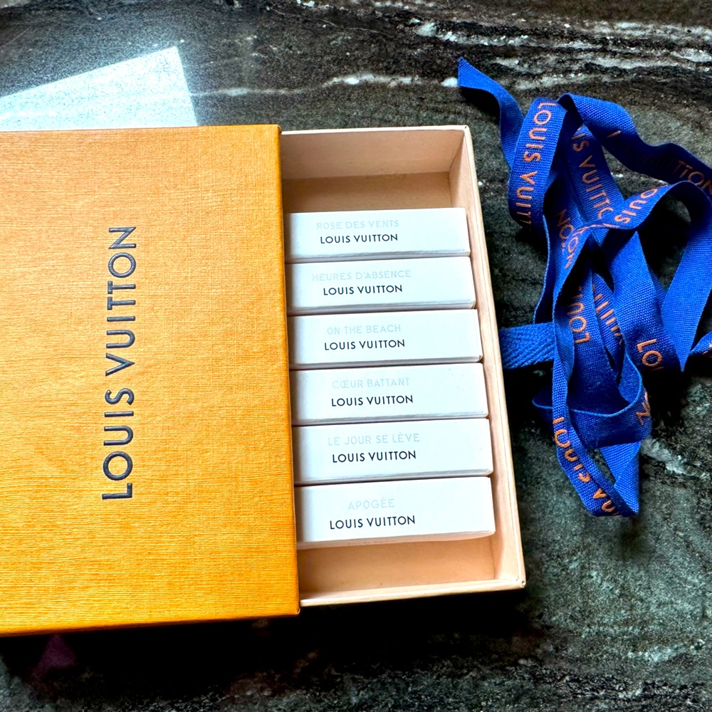 Small Louis Vuitton box with ribbon and Perfume